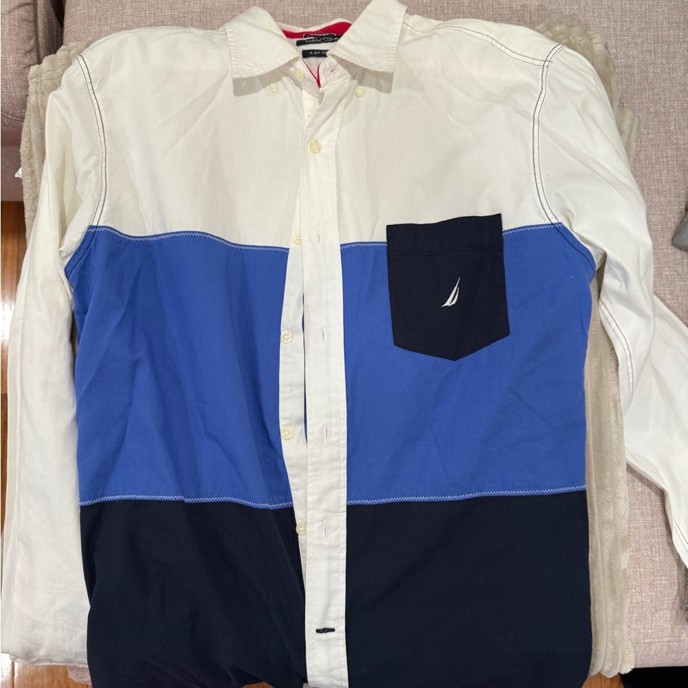 Nautica Color Block Long Sleeve Dress Shirt - Large